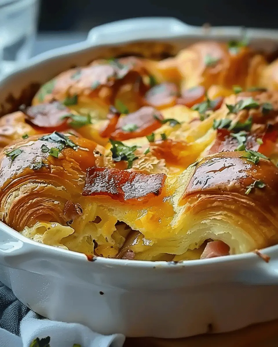 Irresistible Overnight Croissant Breakfast Casserole You’ll Crave Again with Turkey Bacon and Chicken Ham