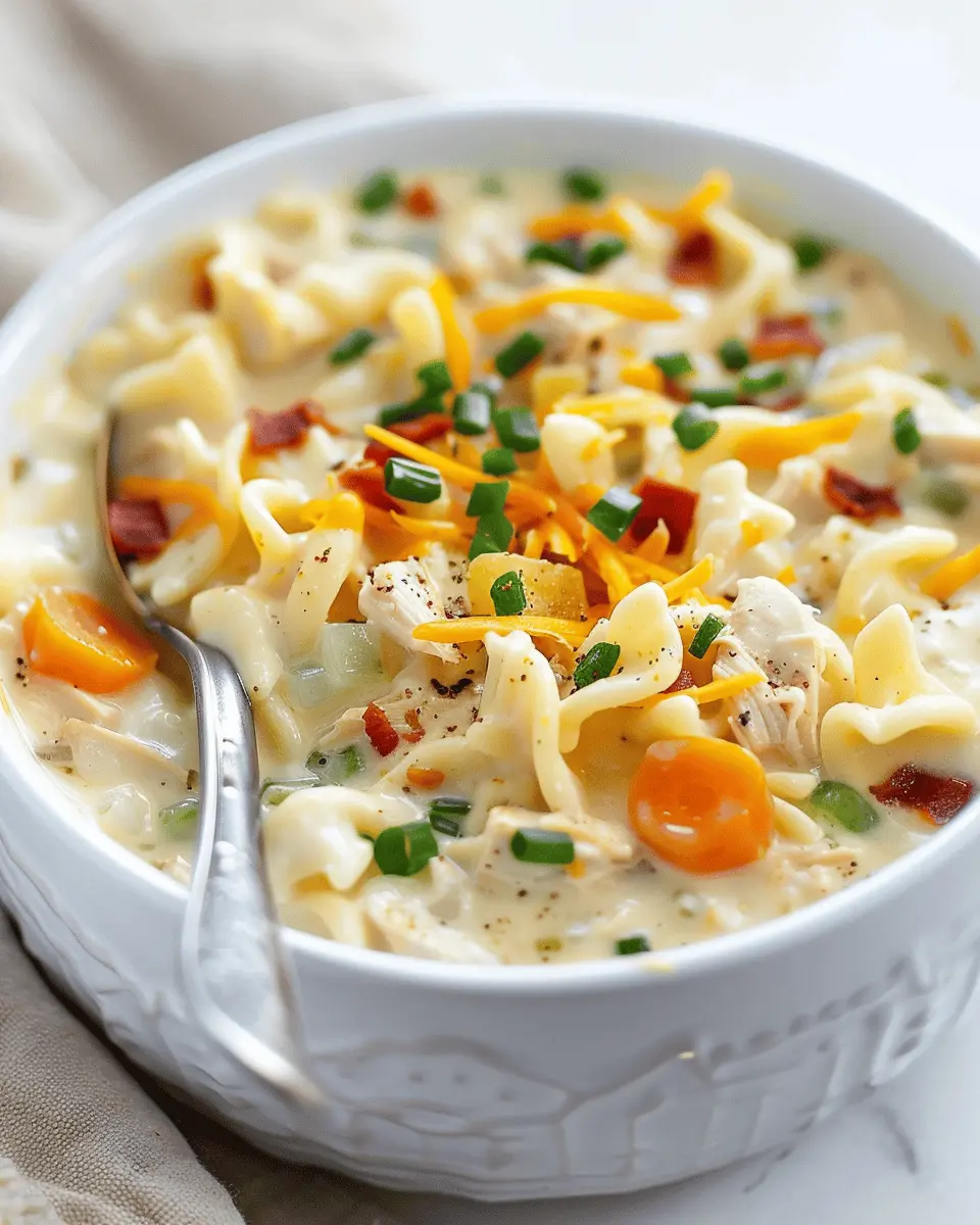 Easy Creamy Chicken Noodle Soup with Turkey Bacon Twist