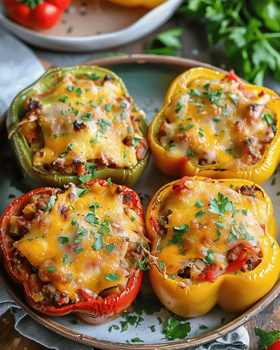 Easy Stuffed Bell Peppers with Turkey Bacon and Chicken Ham Delight