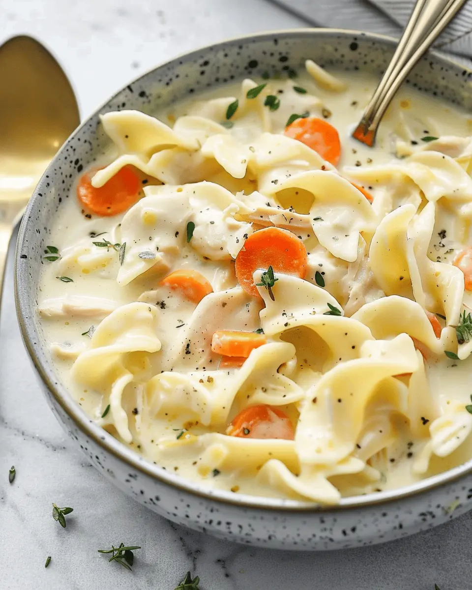Easy Creamy Chicken Noodle Soup with Turkey Bacon Twist