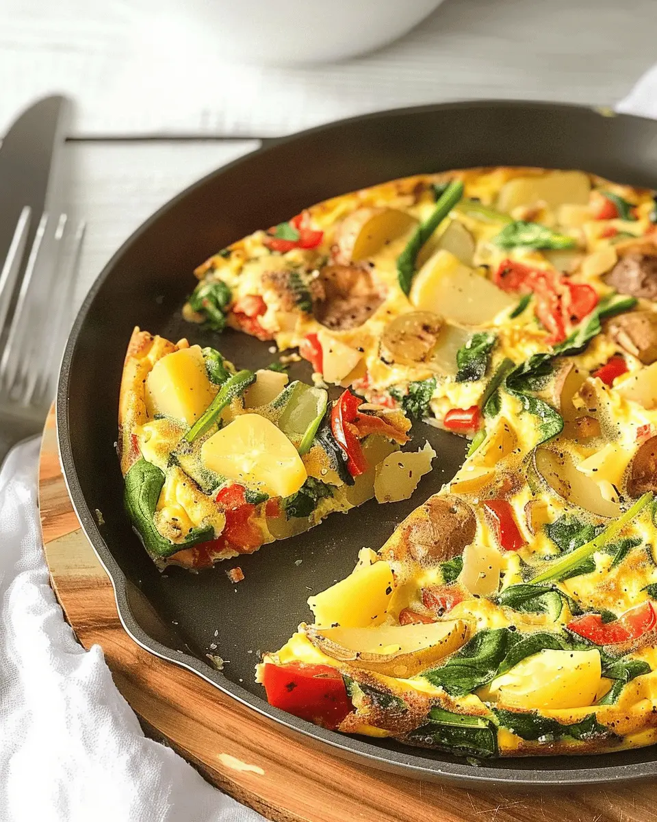 Frittata with Potatoes: Easy Turkey Bacon, Red Peppers, Spinach
