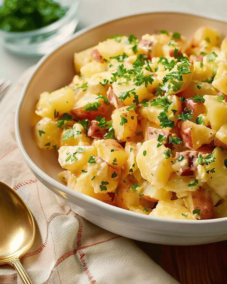 Authentic German Potato Salad with Turkey Bacon and Chicken Ham