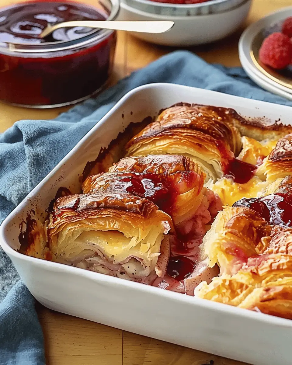 Monte Cristo Croissant Casserole: Easy Turkey Bacon & Chicken Ham Delight