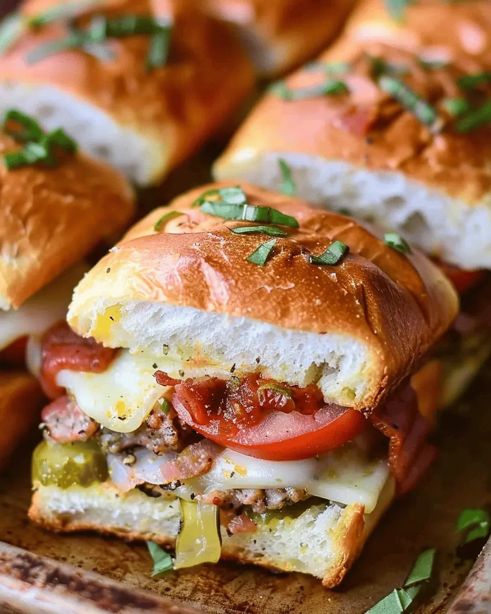 Hot Italian Sub Sliders with Turkey Bacon and Chicken Ham Delight