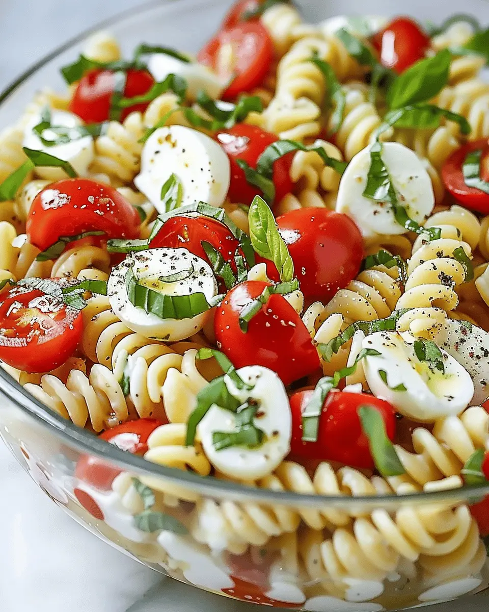 Creamy Caprese Pasta Salad: Easy Comfort Food made with Turkey Bacon