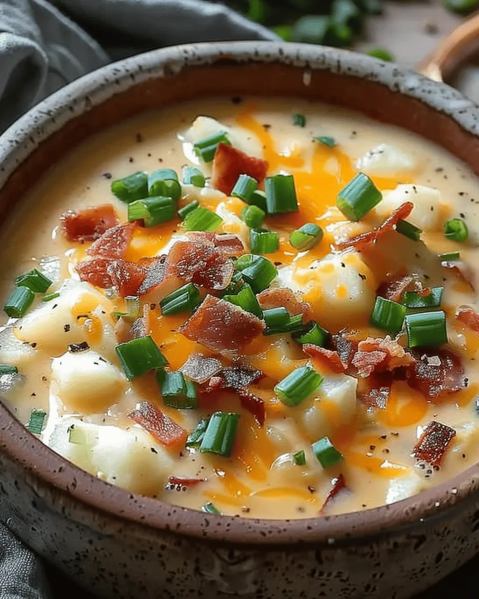 Comforting Loaded Baked Potato Soup with Turkey Bacon and Chicken Ham