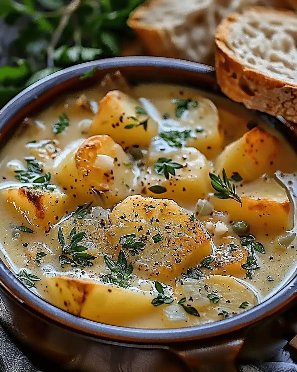 Hearty Cheddar Garlic Herb Potato Soup with Turkey Bacon Delight