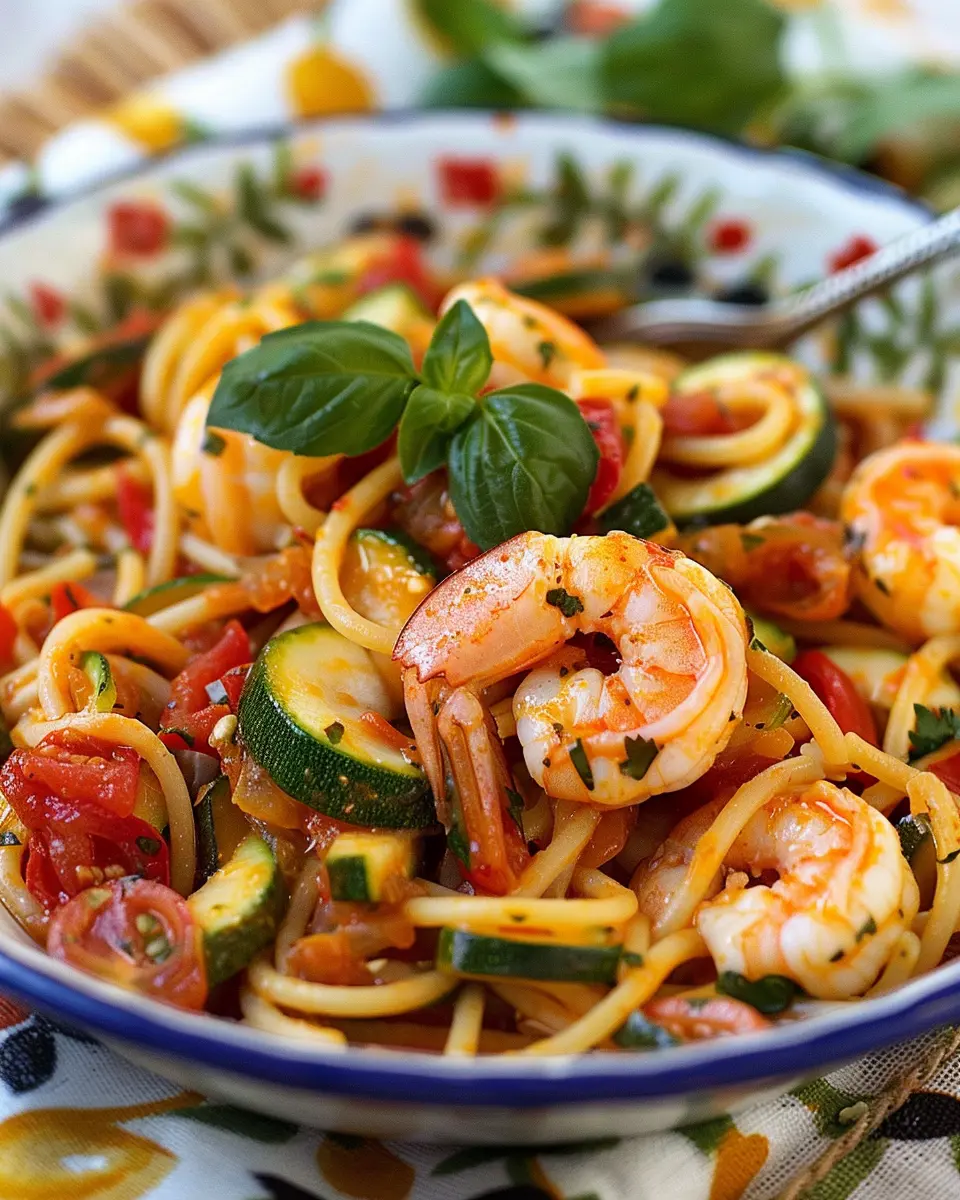 Shrimp Pasta Recipe with Tomato and Zucchini