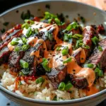 Korean BBQ Steak Rice Bowls with Spicy Cream Sauce