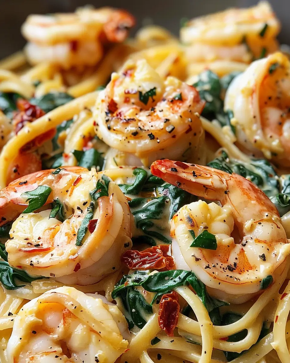 Creamy Sun-Dried Tomato Shrimp with Spinach Pasta