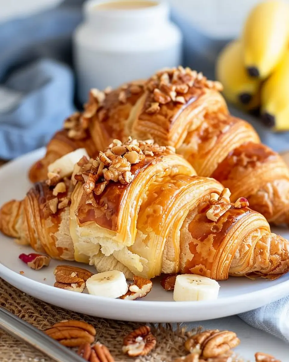 Sticky Banana Croissants with Crushed Nuts