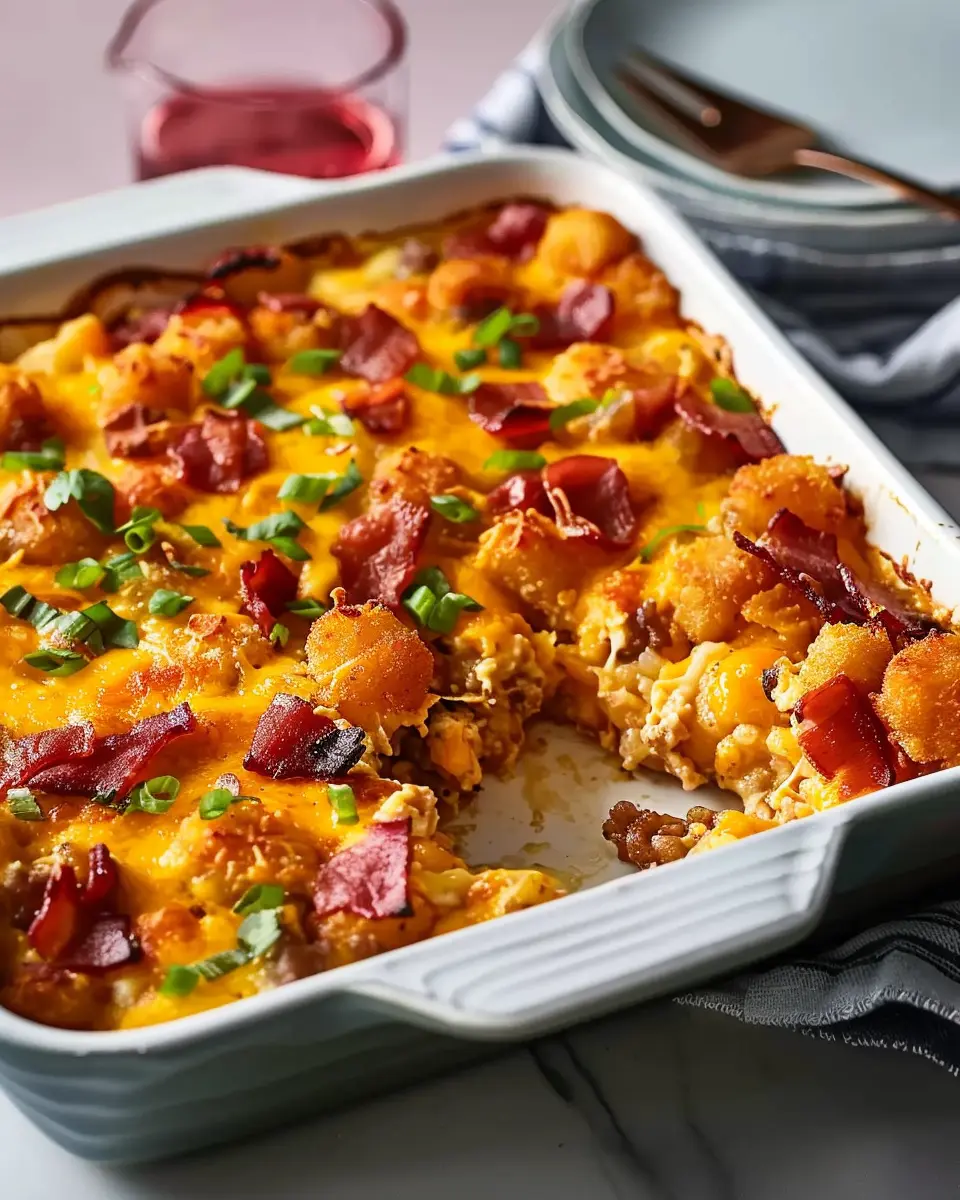 Tater Tot Breakfast Casserole: Easy Turkey Bacon &amp; Chicken Ham Delight
