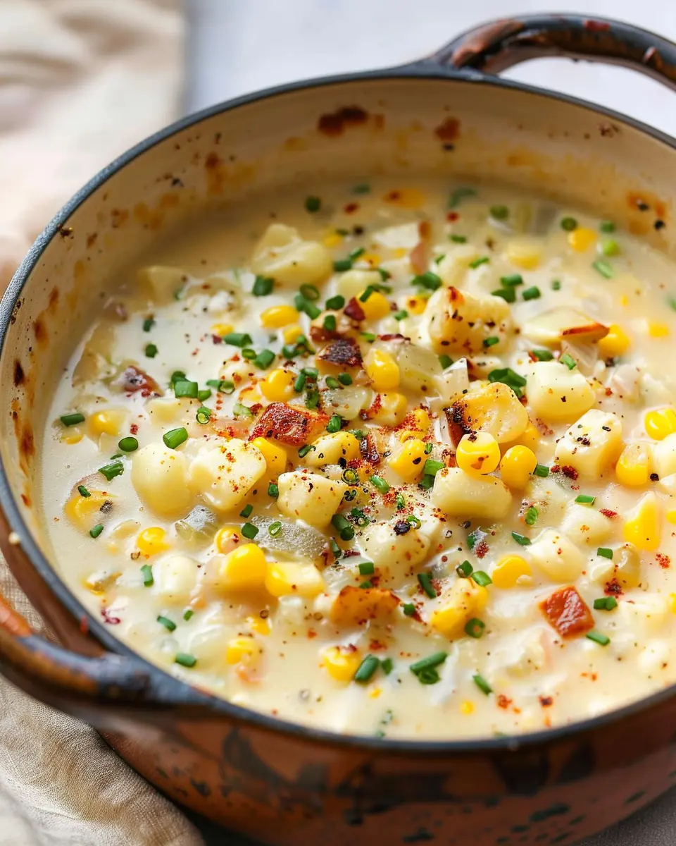 Creamy Corn Chowder with Turkey Bacon and Chicken Ham Bliss