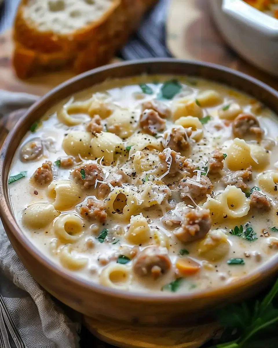 Creamy Parmesan Italian Sausage Ditalini Soup