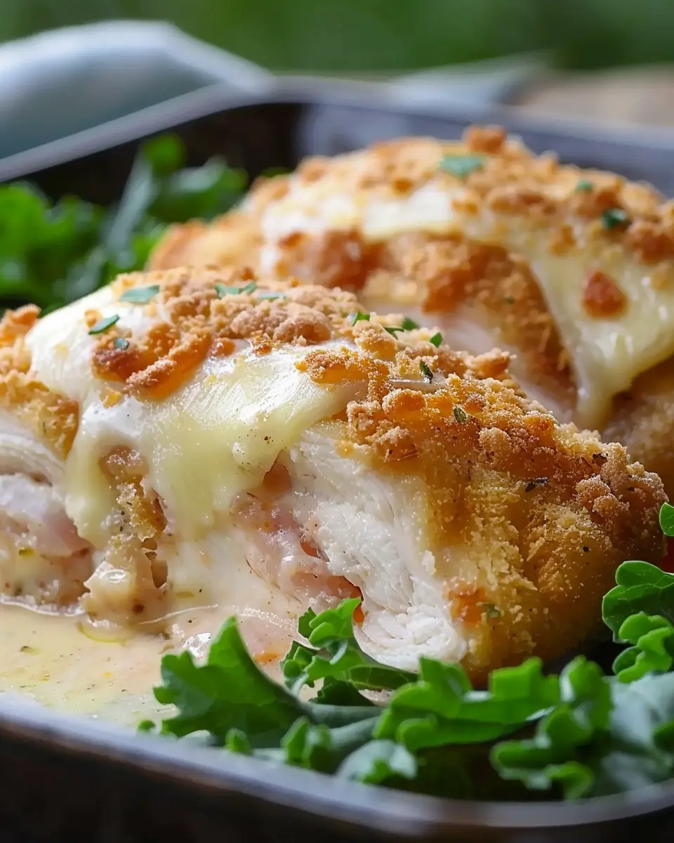 Easy Baked Chicken Cordon Bleu with Turkey Bacon and Chicken Ham