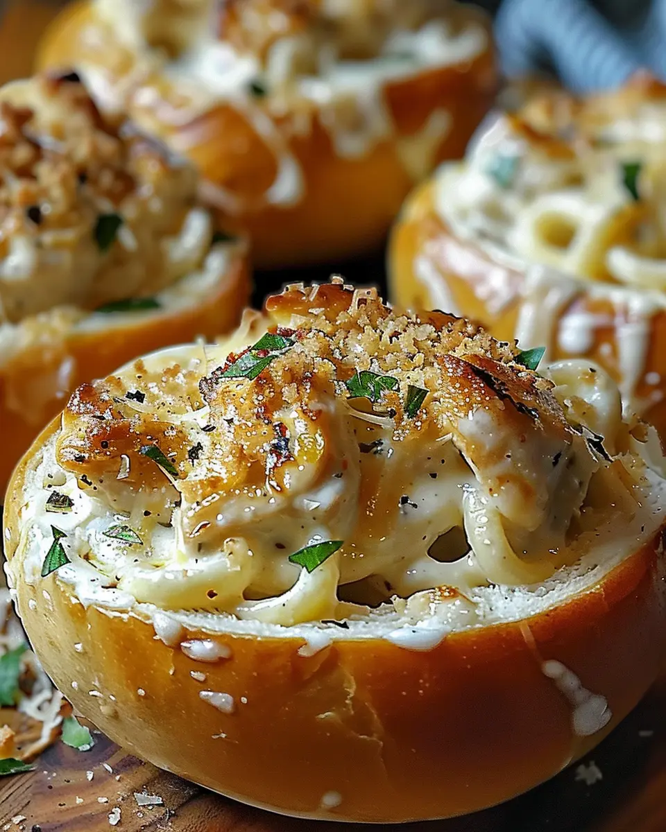Indulge in Chicken Alfredo Garlic Bread Bowls for Cozy Dinners