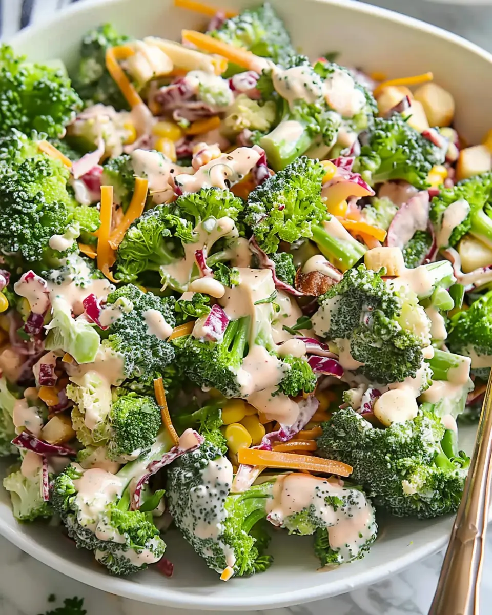 Creamy Broccoli Salad with Turkey Bacon and Chicken Ham Delight