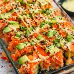Easy Salmon Sushi Bake with Creamy Spicy Mayo
