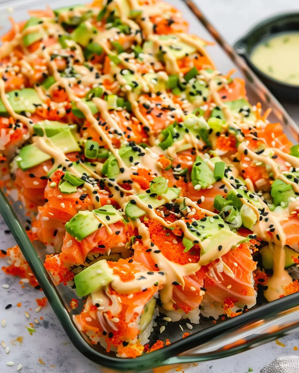 Easy Salmon Sushi Bake: Irresistibly Creamy Spicy Mayo Delight