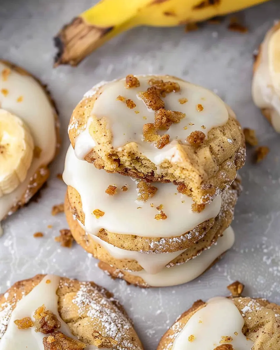 Crumbl Banana Bread Cookies with Cream Cheese Glaze