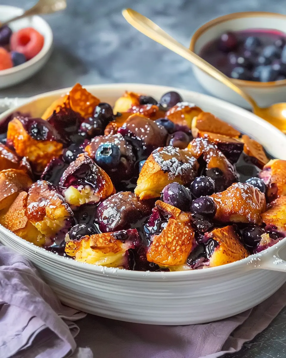 Overnight Blueberry French Toast Casserole With Blueberry-Maple Syrup