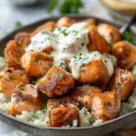 Air Fryer Salmon Bites with Garlic Cream Sauce