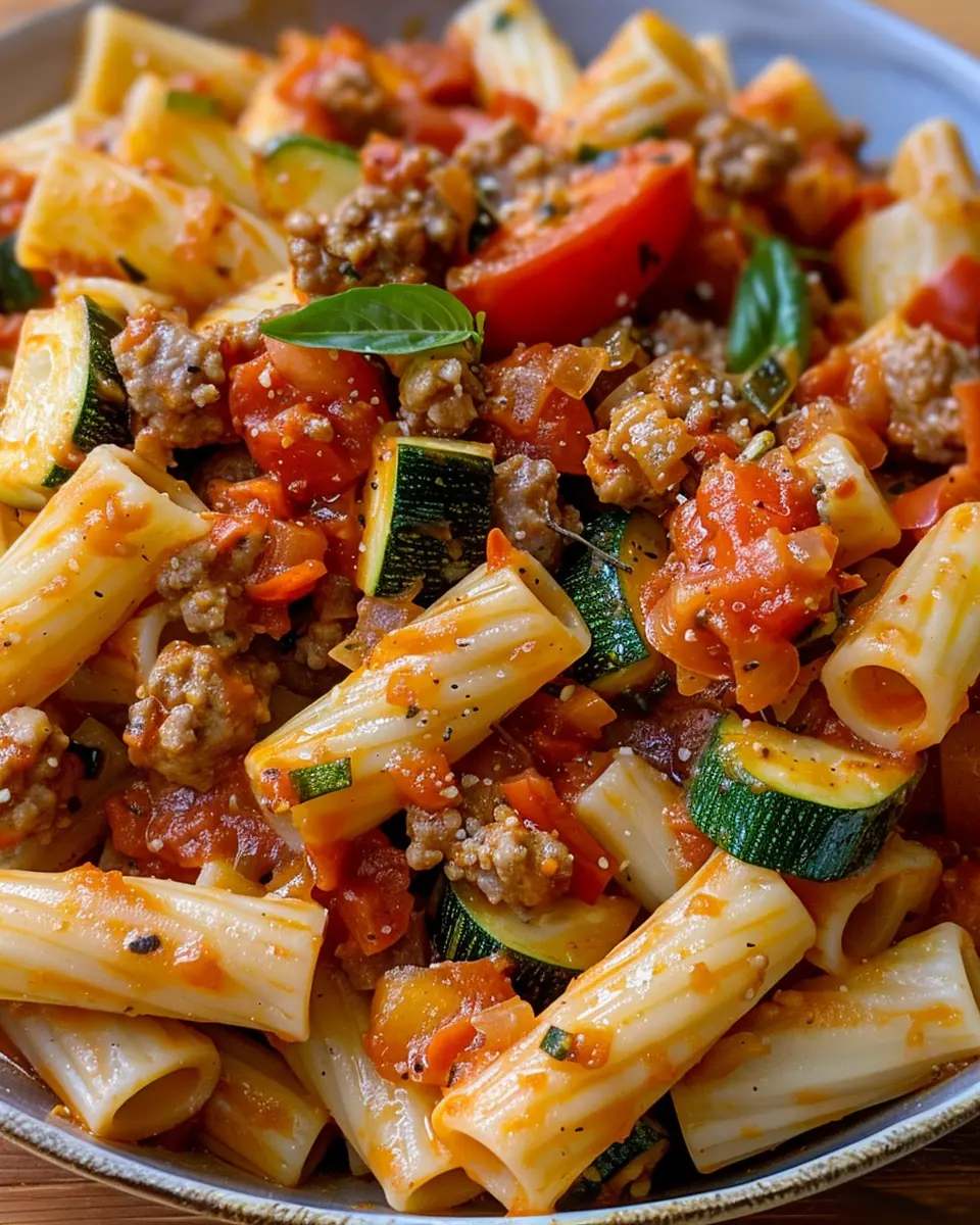 Rigatoni with Sausage, Tomatoes, and Zucchini