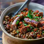 Slow cooker Italian lentils with sausages and chilli