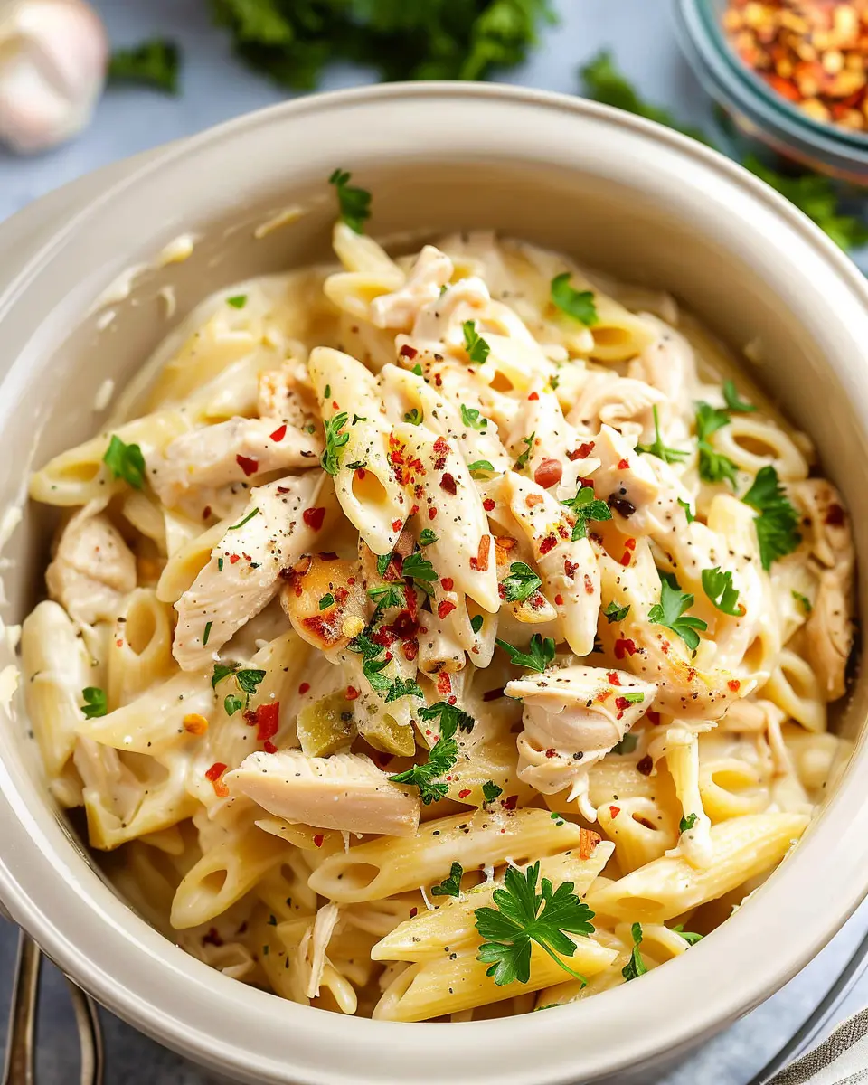 Crock Pot Garlic Parmesan Chicken Pasta